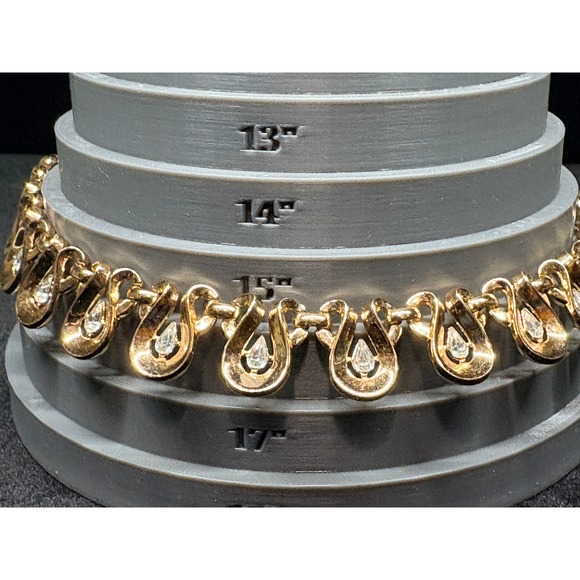 Trifari Gold Tone Teardrop Necklace with Rhinestones Choker Style - Picture 8 of 13